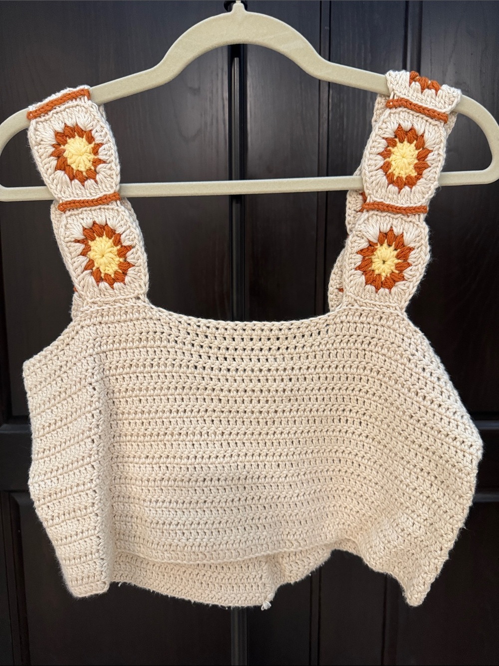 Cream Crochet Crop Top with Sunburst Straps